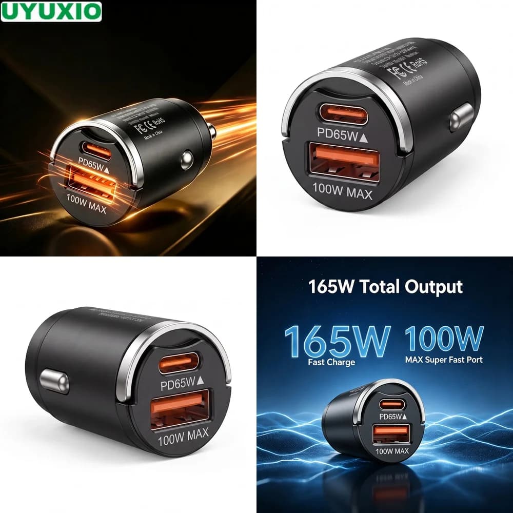 165W Flush Fit Car Charger 65W USB C Power Delivery and 100W USB A for Mobile Devices and Laptops Low Profile Metal Flush Mount