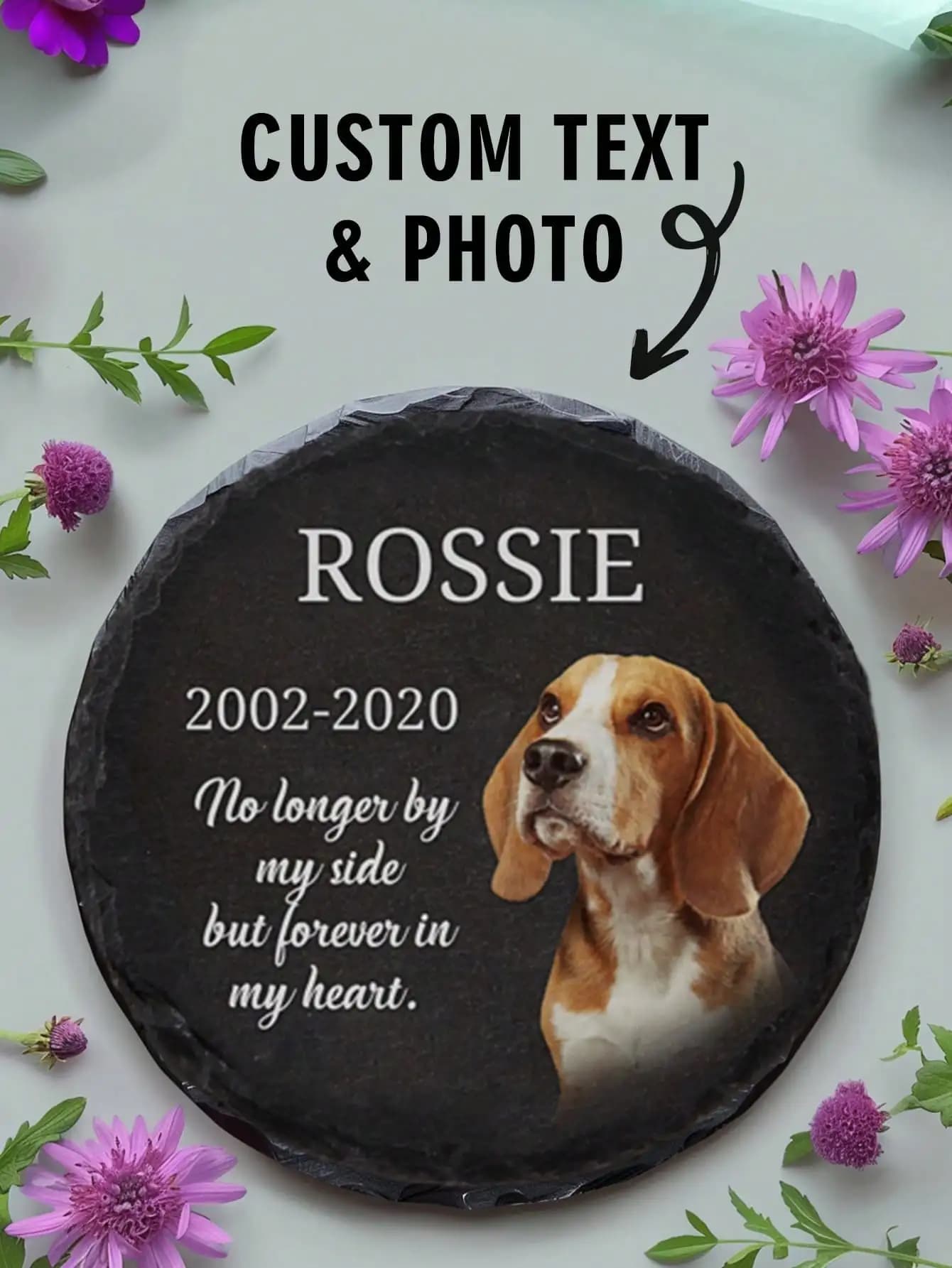 Custom Pet Memorial Stone Round Waterproof Grave Marker Personalized Dog Cat Photo Name Year Garden Slate Gift For Loss Of Pet