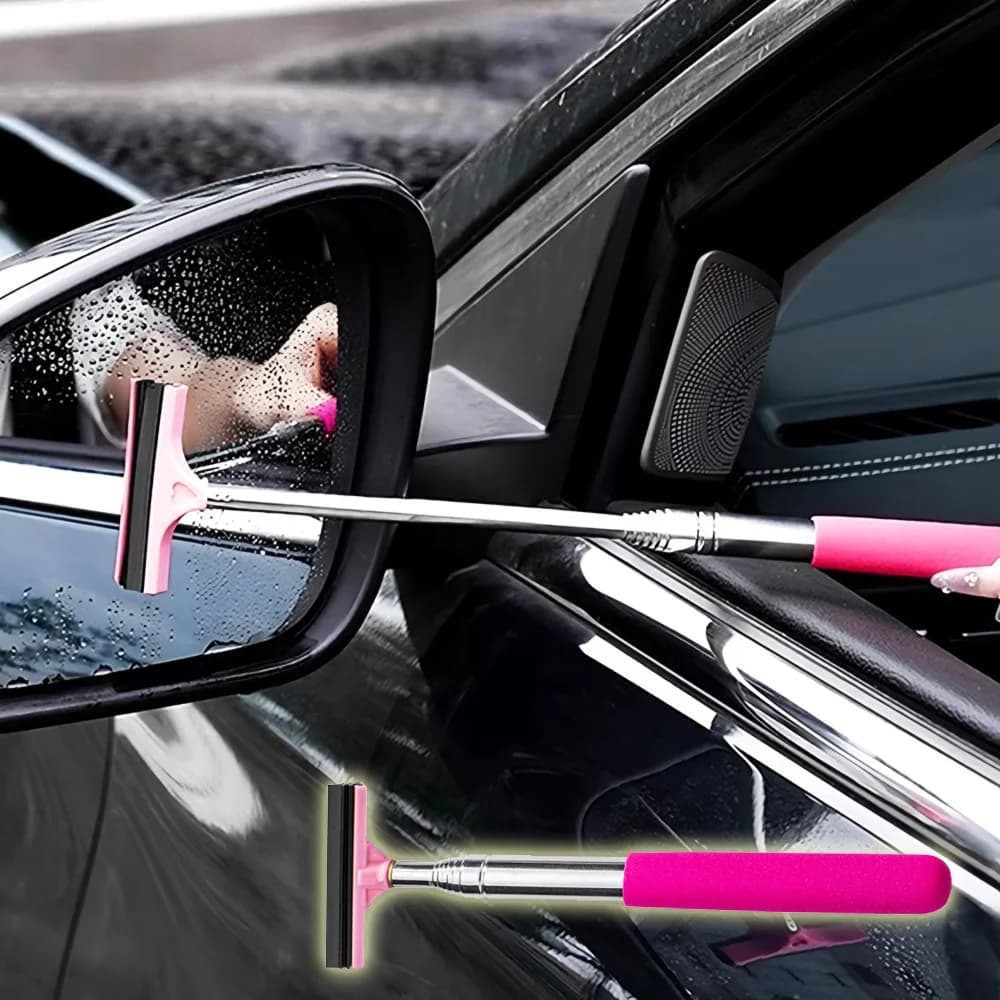 1PC Car Rearview Mirror Wiper - Portable Telescopic Bracket Scraper for Car Glass Mist Removal & Cleaning, Manual Wiper Tool