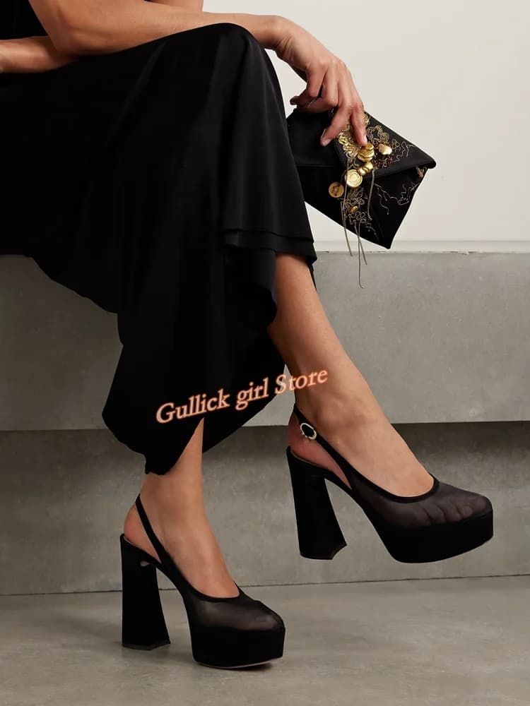Sandals with black plateaus in open tip high heel square back strap 2025 new arrivals fashion woman shoes cave round tip