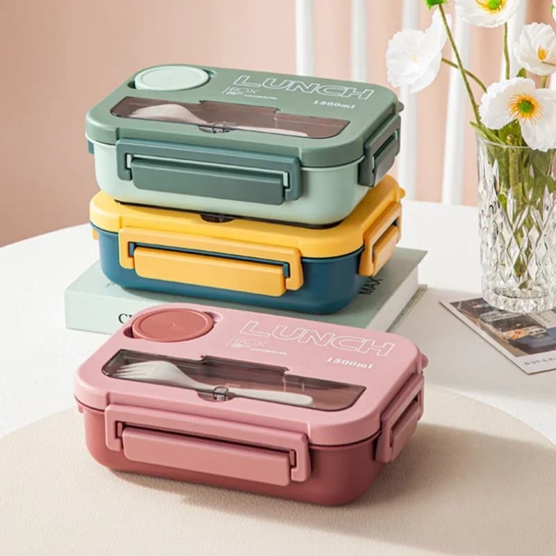 Contenitore Portatile per Pranzo da 1300ML con Scomparti, per Bambini, Studenti e Ufficio, con Forchetta e Cucchiaio, Adatto al Microonde