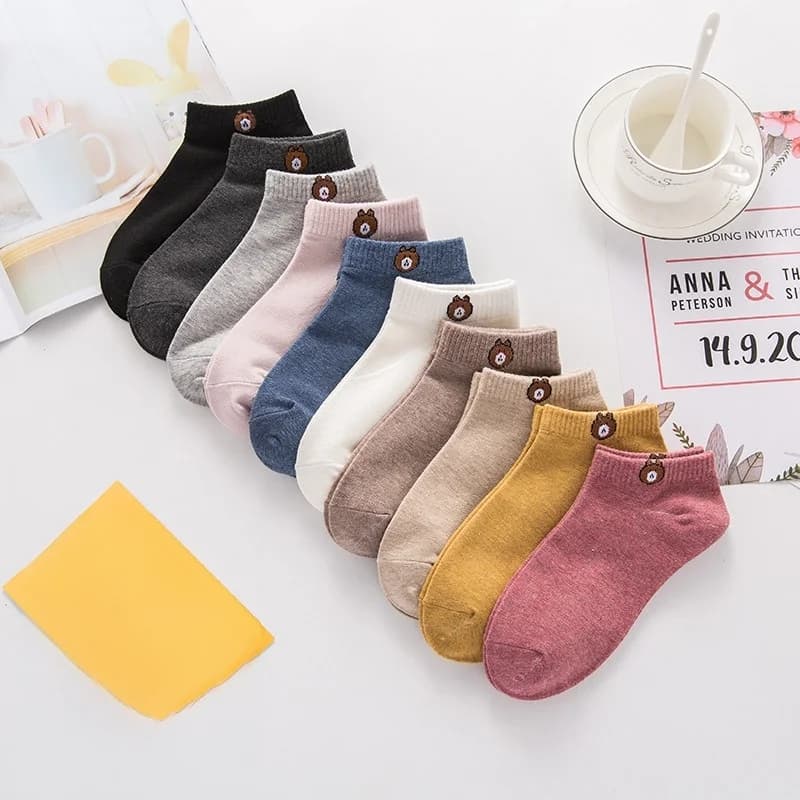 10 Pairs Cute Bear Pattern Women Low Tube Socks Fashion Breathable Casual Comfortable For Female