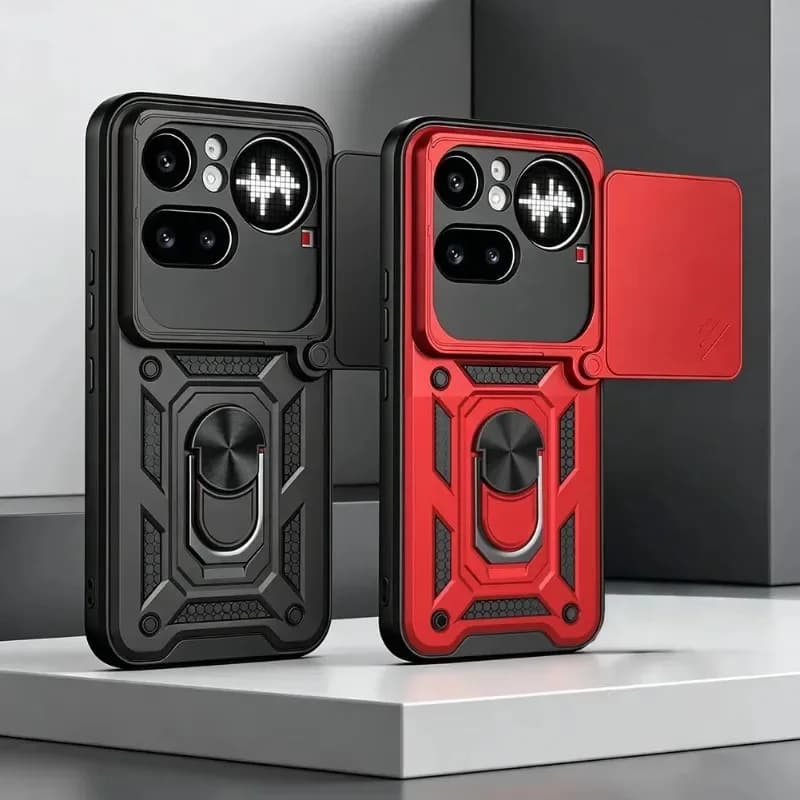 Custodia Skinlee per Nothing Phone 4A Pro con anello magnetico, protezione scorrevole per l'obiettivo e finestra in peluche, cover rigida posteriore per Nothing Phone 4A Pro