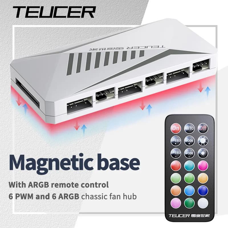 HUB TEUCER LP-10 ARGB/PWM con controller ARGB Adattatore HUB ventola 2 in 1