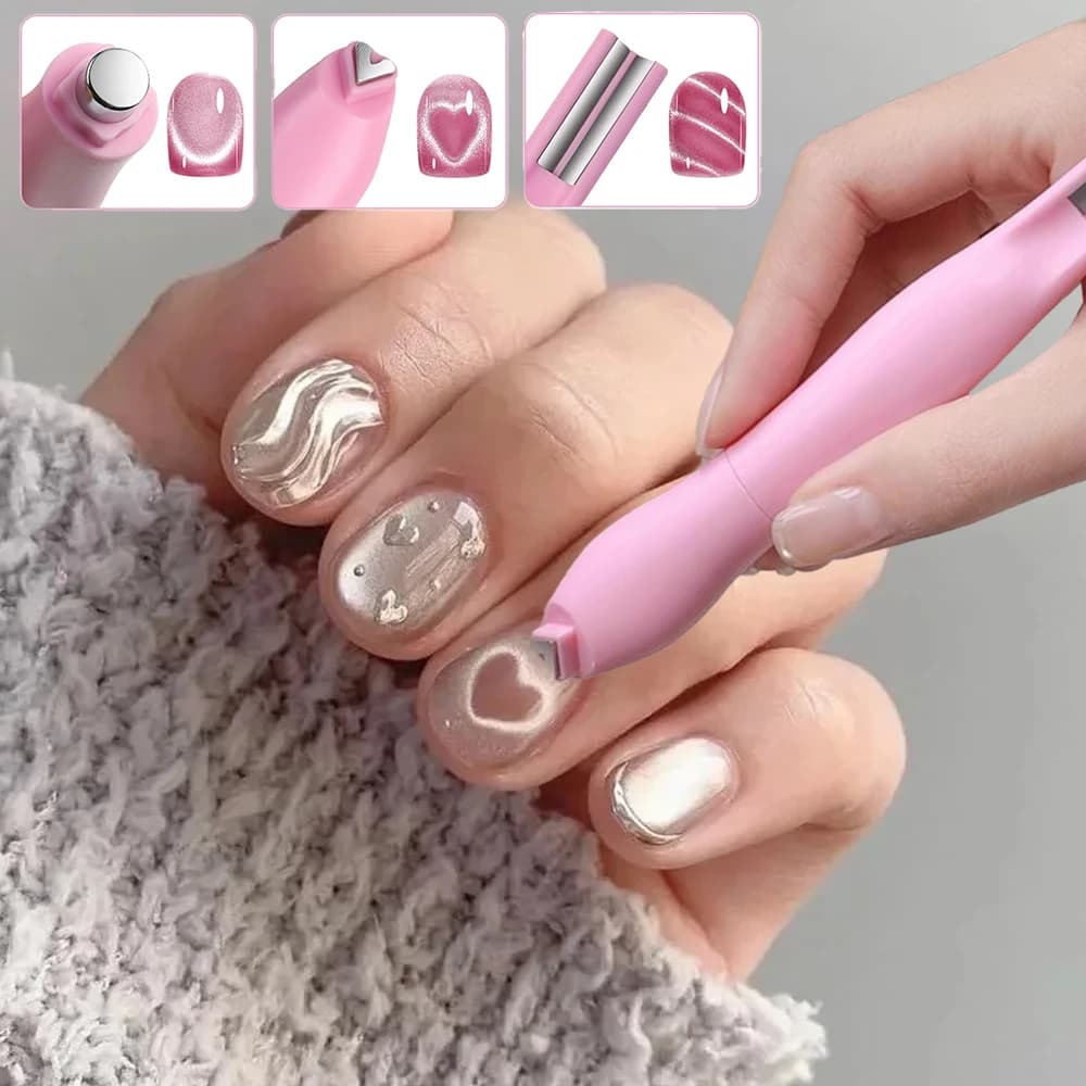 3D Cuore Argyle Rombo Modello Cat Eye Strumento magnetico per unghie Succhiare la perla di vetro/Serpente/Amore/Francese Forte Cat Eye Nail Art Penna magnetica #
