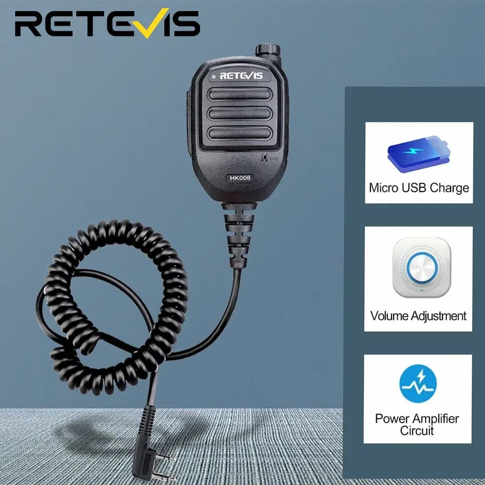Retevis HK008 2Pin Ricaricabile Microfono Microfono Altoparlante Volume PTT Tangente Per Baofeng UV 5R H777 per TYT Quansheng UV K5 Radio