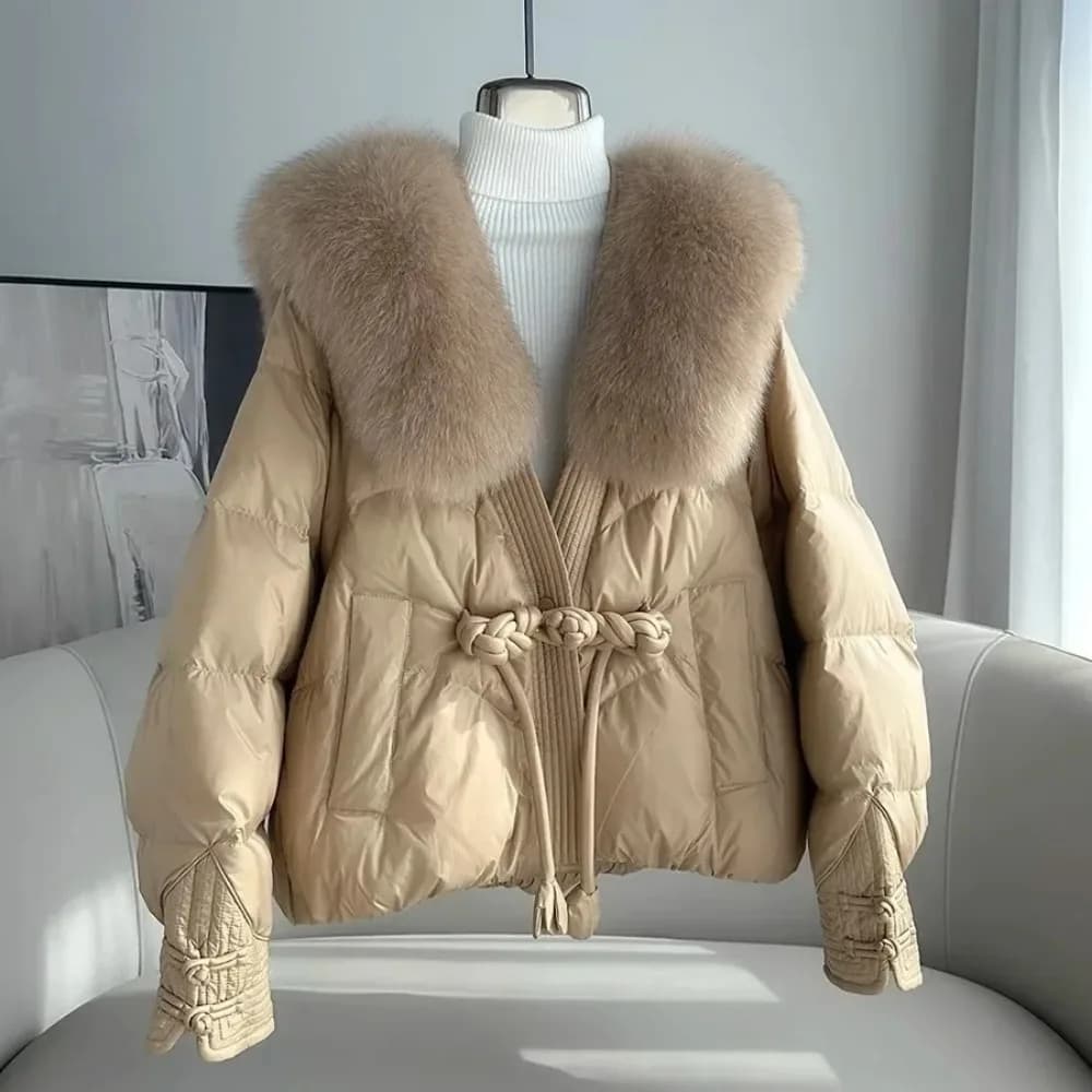 Chinese style jacket woman big fur collar natural fox coat hot 2023 new fashion thick snow parka female windproof
