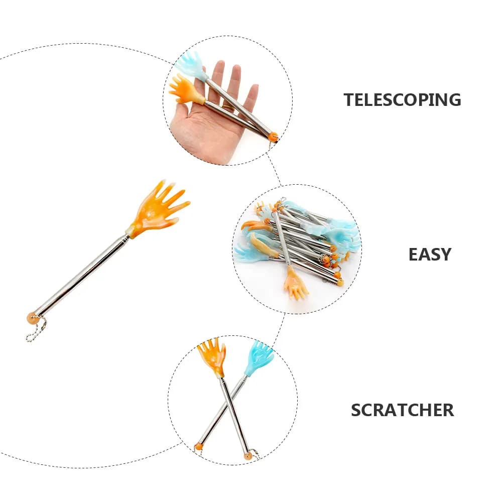 Set di 3 Grattaschiena Telescopici Estensibili a Forma di Mano, Strumenti Portatili per Alleviare il Prurito e Massaggiare il Corpo