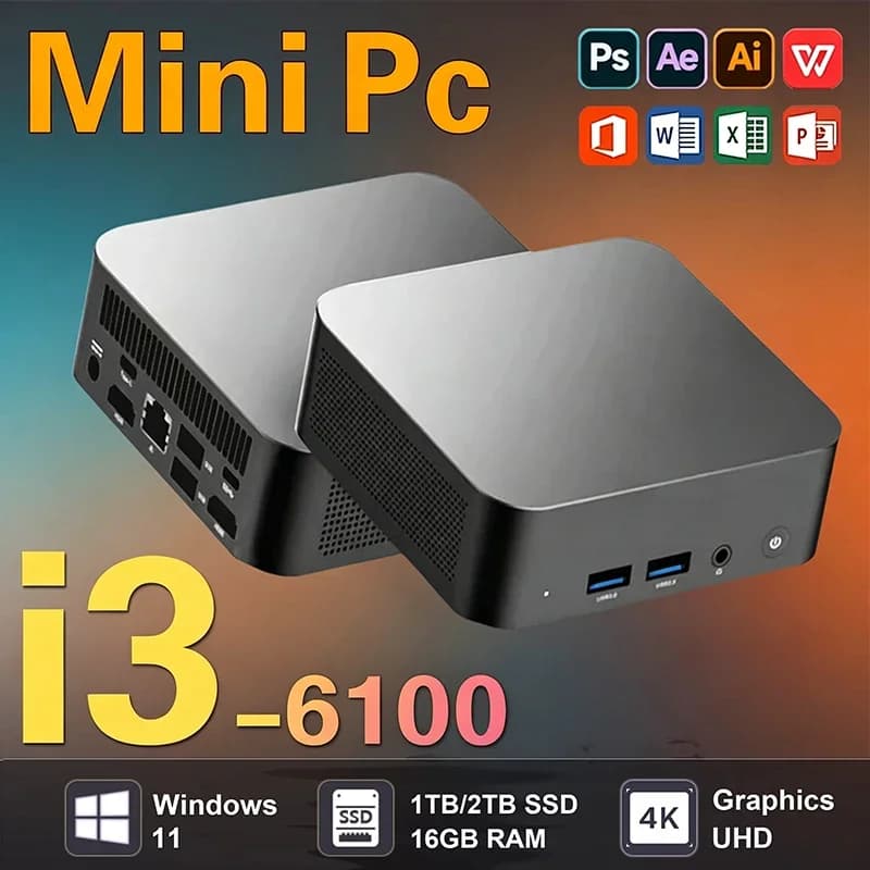 Mini PC 2026 Intel Core i3-6100, Computer Windows 11, 16GB 1TB 2TB, Computer da Gaming 4K, WiFi6, USB, Mini PC Desktop Portatile