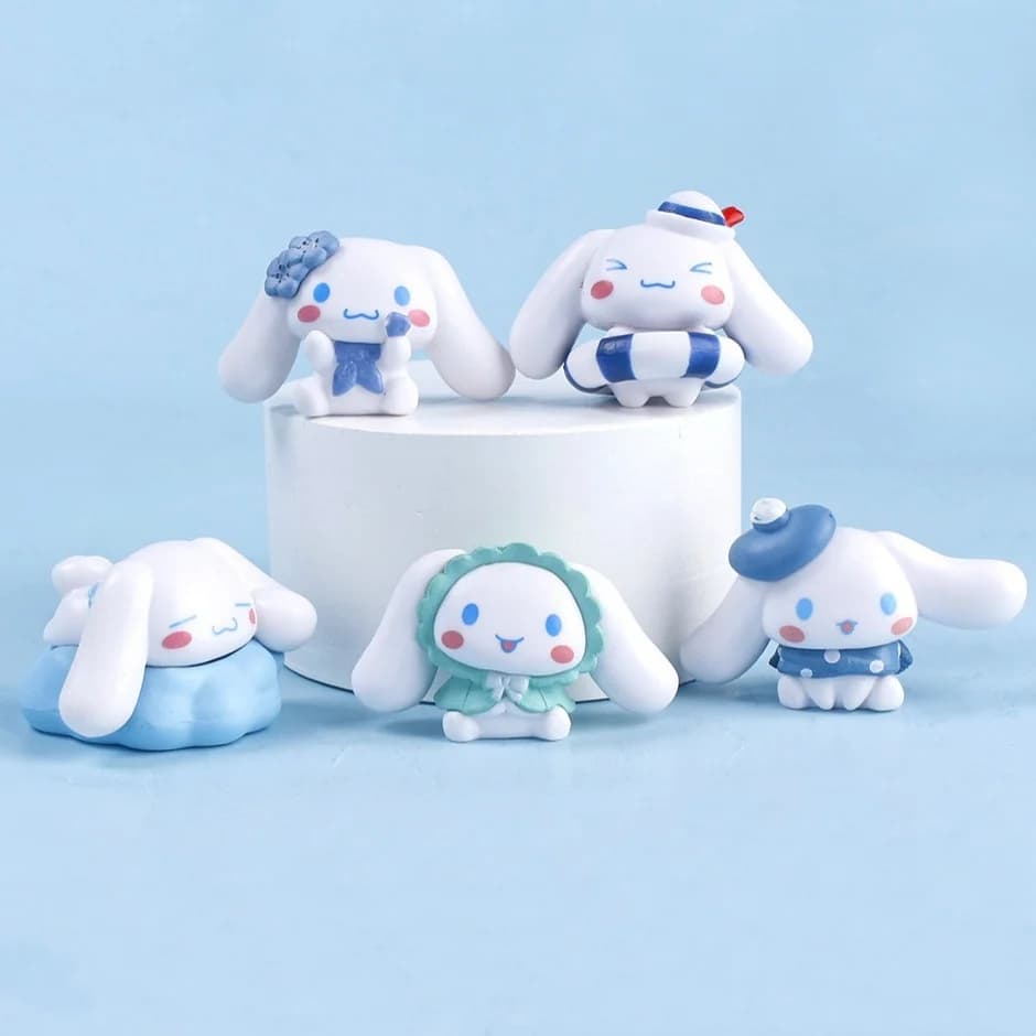 Set di 5 Figurine Anime Kawaii Sanrio Cinnamoroll, Modellini in PVC Fatti a Mano, Giocattoli e Ornamenti Anime, Regali per Bambini