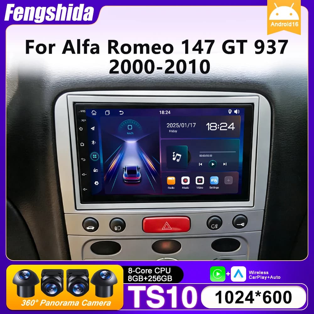 Autoradio Android 16 for Alfa Romeo 147 GT 937 2000-2010, Navigation GPS, Android Auto, Carplay, Wifi, Display Stereo, No 2din