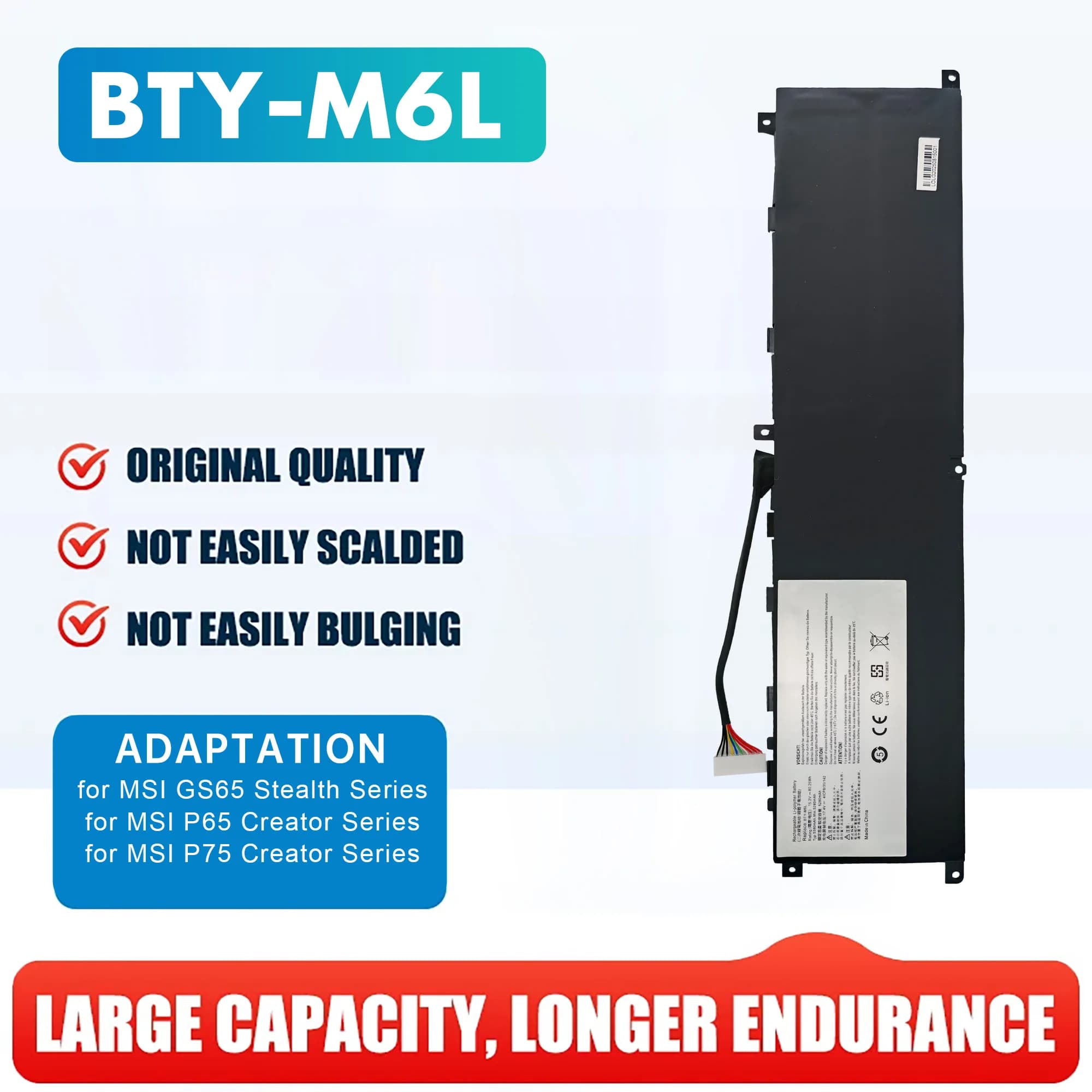 BTY-M6L Batteria di ricambio per laptop per batteria MSI Batteria per notebook P65 GS65 8RE 8RF 8SF GS75 9SE 9SG 9SF 10SE