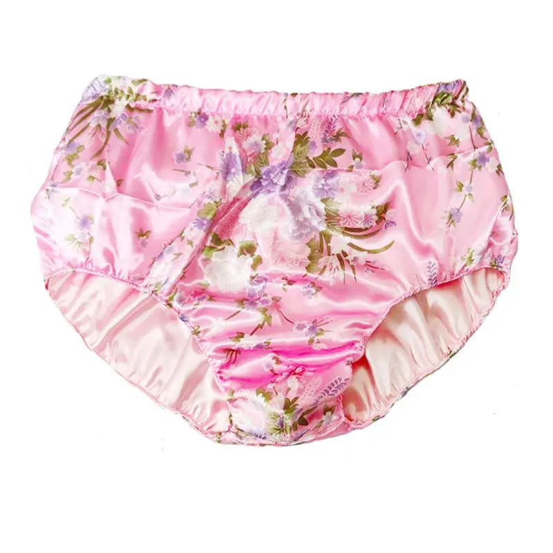 Lunghezza 30-35 cm Mutandine di lingerie in raso di seta ghiaccio con stampa floreale lucida Biancheria intima taglie forti Slip sexy a vita alta