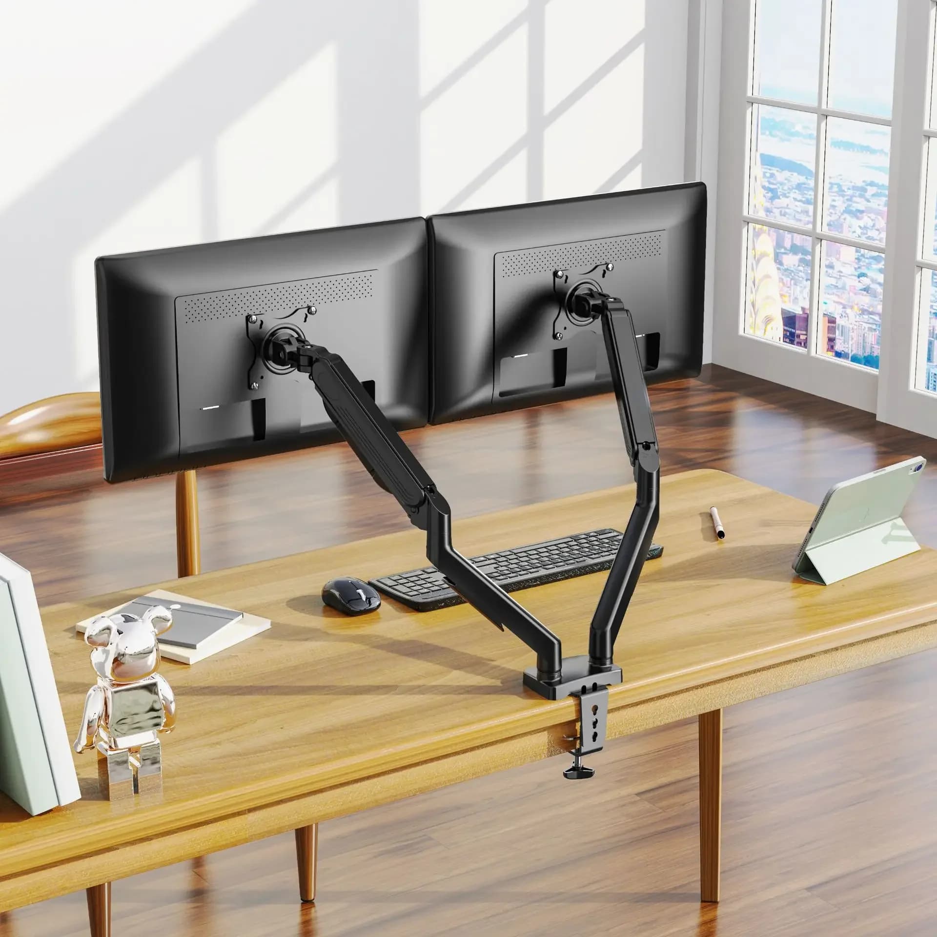 Single/Dual Monitor Mount Up To 27 inch Screens, Up To 20 Pounds Per Arm, Adjustable Dual Monitor Stand Suitable For Home Office