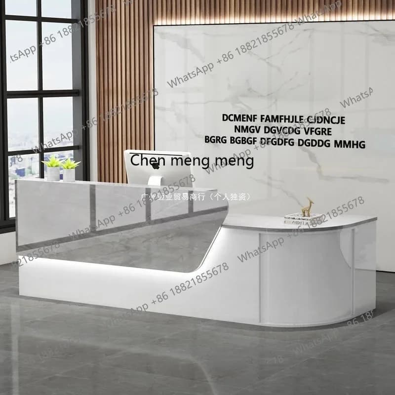 Bancone cassa moderno per negozio di abbigliamento, piccolo bancone per milk tea, tavolo curvo con angoli arrotondati, reception.