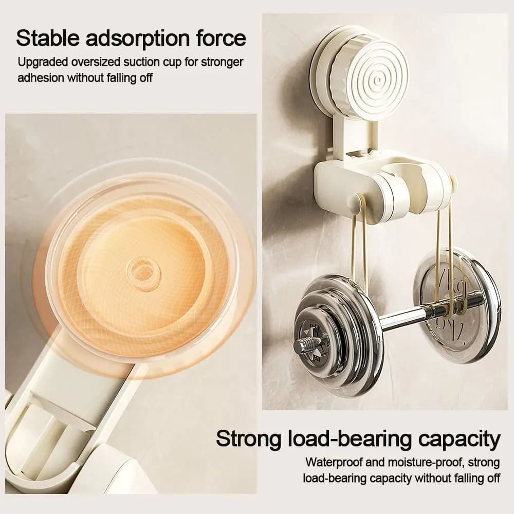 Suction Cup Shower Head Holder Relocatable Wall Mounted Showerhead Bracket with Hooks Adjustable Sprayer Fixed Base