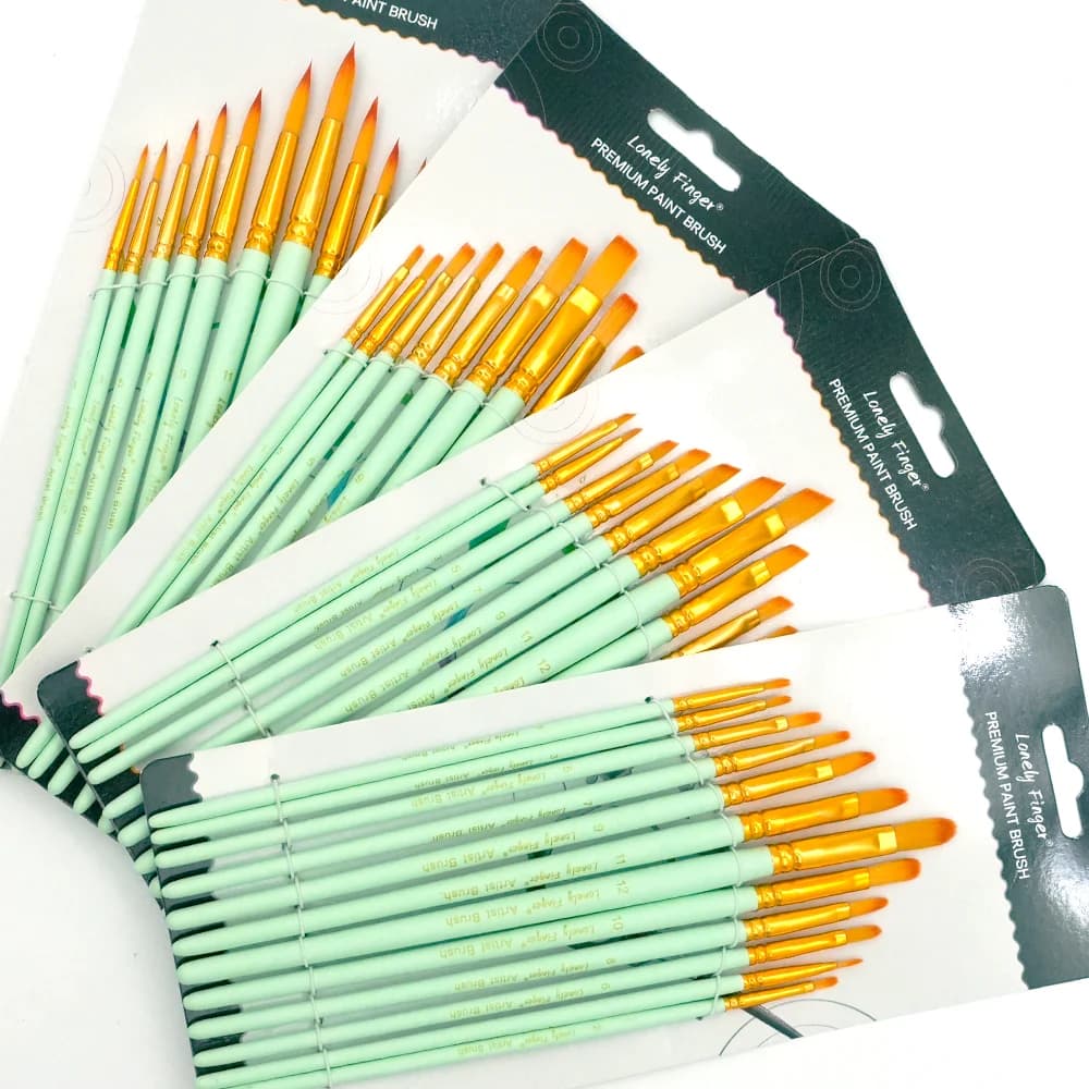 12/48Pcs Lonely Finger Painting Brush Set Multi Size Nylon Brushes for Watercolor Acrylic Oil Gouache Tempera Artist Art Supplie