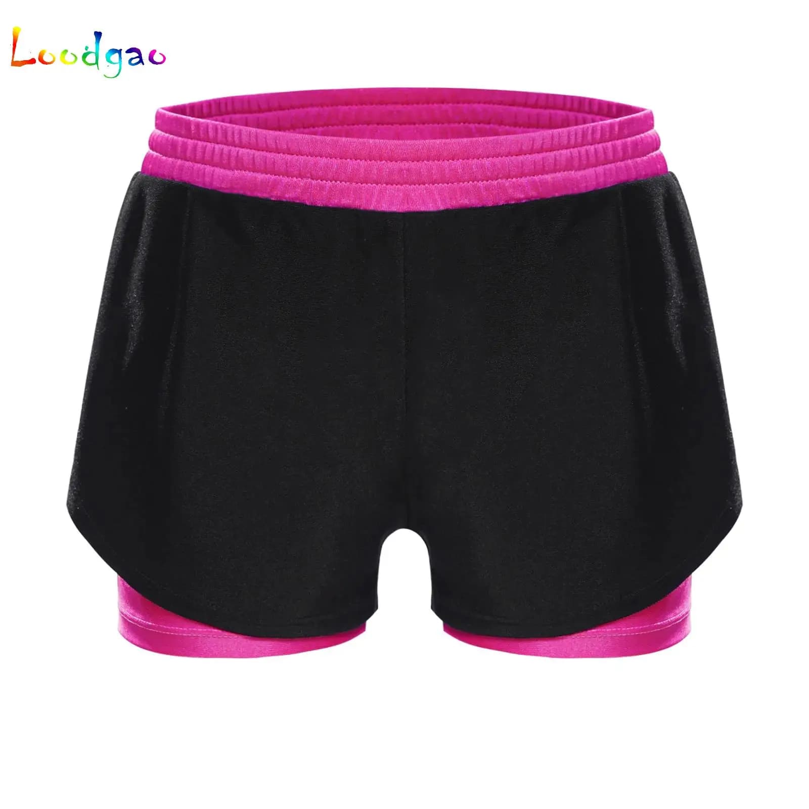 Kids sports shorts for girl Elastic belt Contrast shorts double layer for exercise Yoga Racing Cycling pants