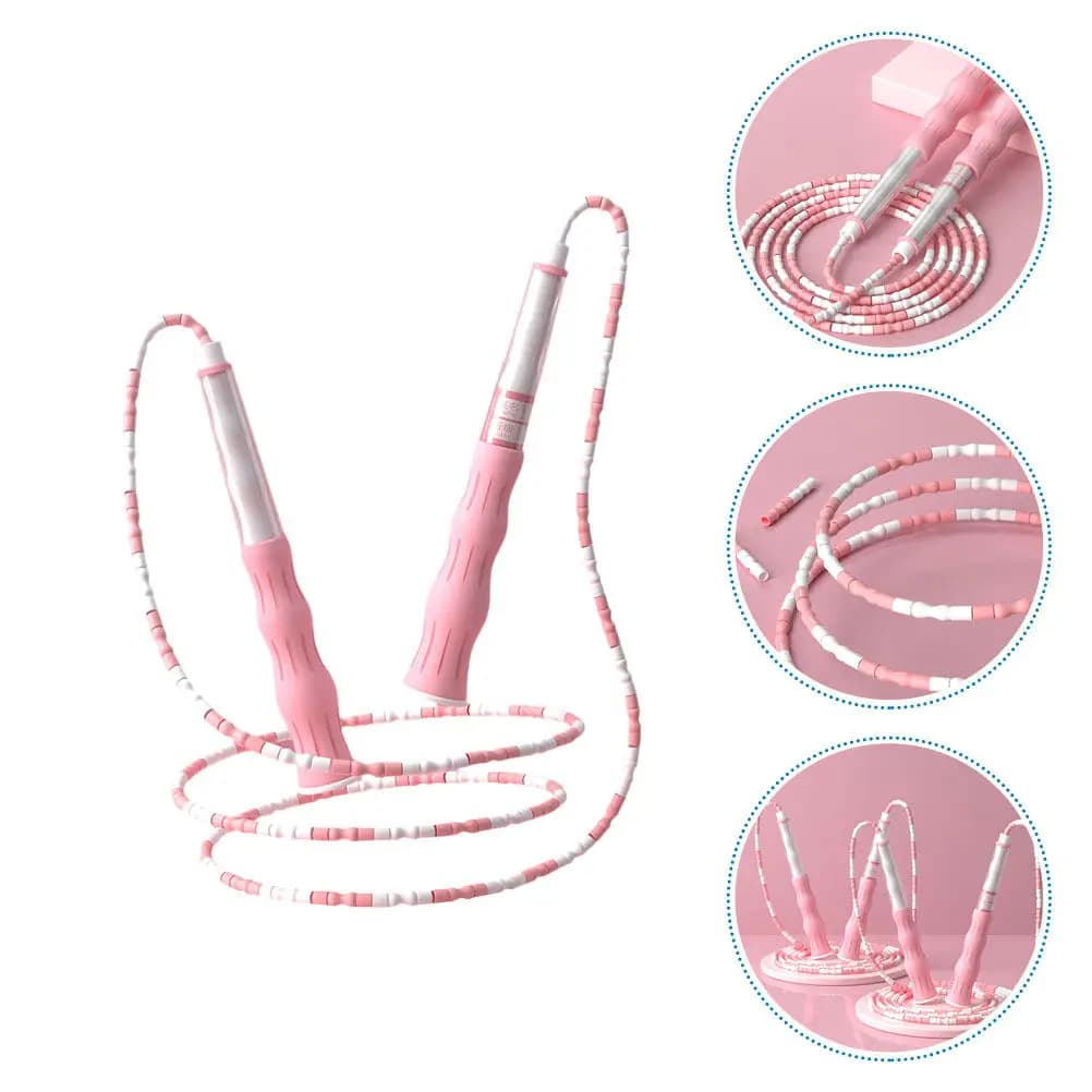Beaded Jump Rope Premium PU Material Ergonomic Non-Skid Handle Fitness Exercise Adjustable Skipping Rope for Adults Kids Workout