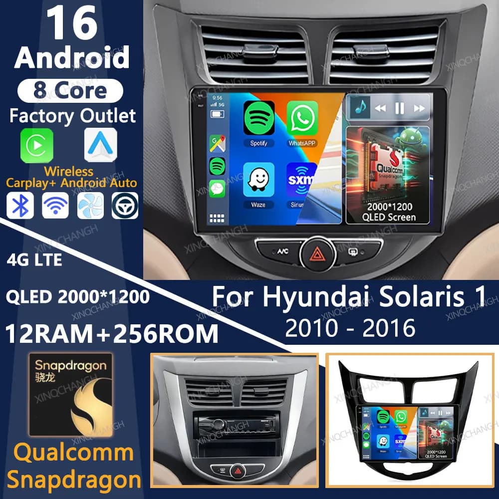 Android 16 Car Radio For Hyundai Solaris Verna Accent 1 2010 - 2016 BT Qualcomm Multimedia Stereo Video Player Carplay Auto 2DIN