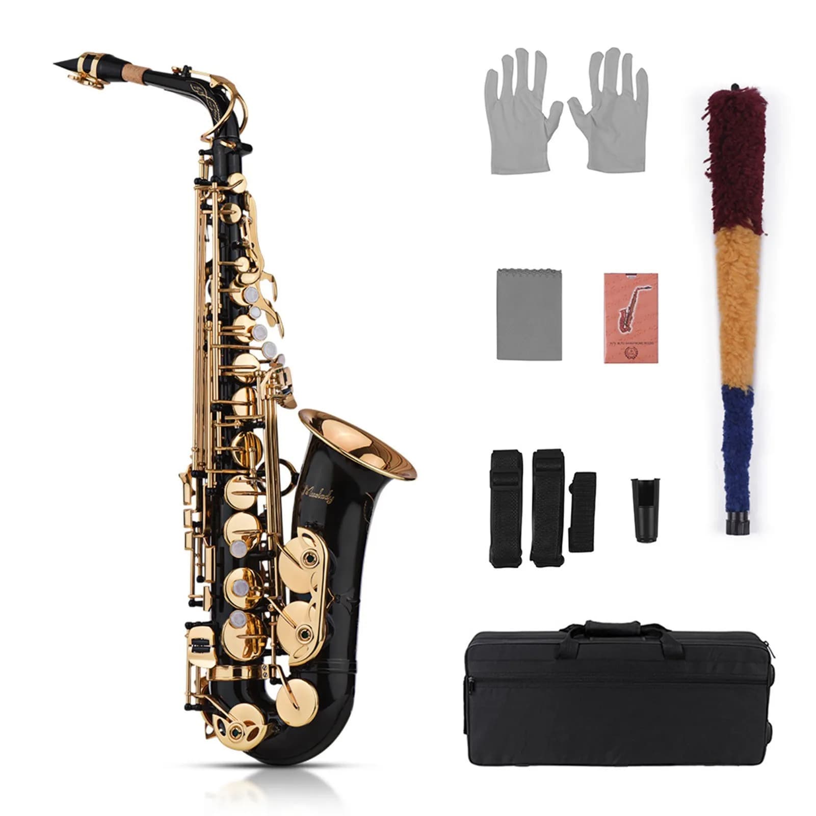 Eb Alto Saxophone Sax Brass Lacquered Gold 82Z Key Type Woodwind Instrument with Padded Carry Case Gloves Cleaning Cloth Brush S