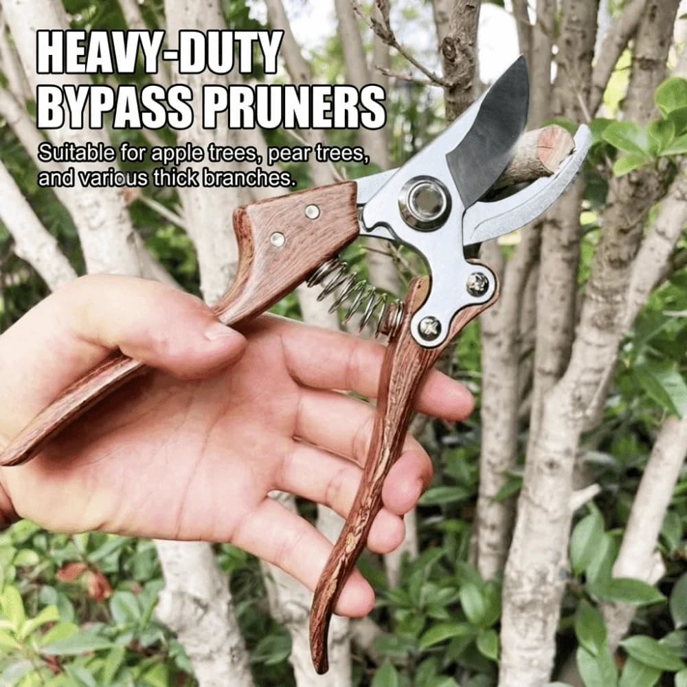 Wood Grain Garden Pruner Heavy Duty Non-Slip Grip Pruning Shears Durable Professional Garden Clippers Flower Trimming