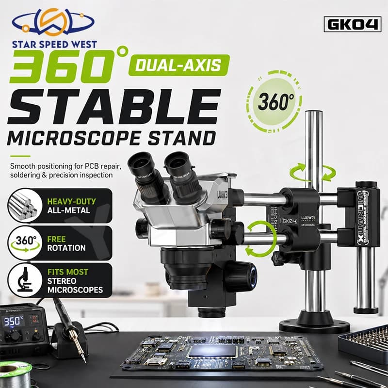 LUOWEI LW-GK04 Dual Axis Double Boom Microscope Stand Heavy Duty 20kg Load 360 Rotation Aluminum Alloy Stable