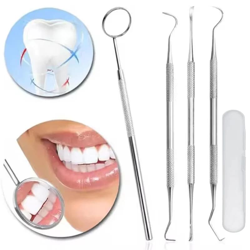 4Pcs Professional Dental Hygiene Tools Set Anti Rust Stainless Steel Teeth Scaler Mirror Pick Plaque Remover Oral Clean Kit