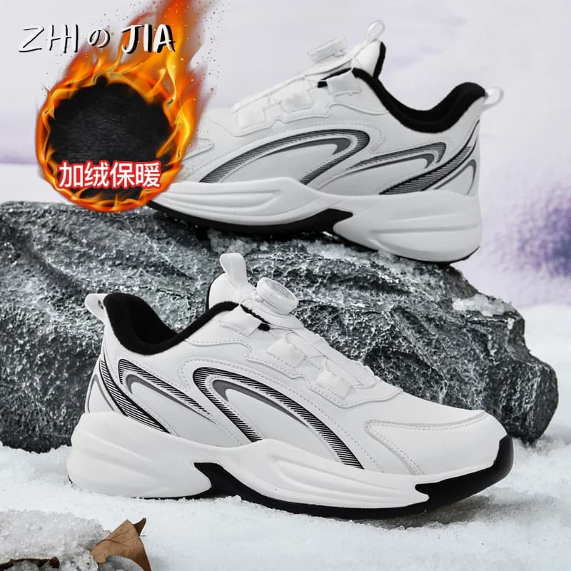 Scarpe in peluche girevoli con bottone per coppia 2026, calzature calde in pelle per autunno inverno, scarpe sportive di tendenza, taglie grandi 36-48