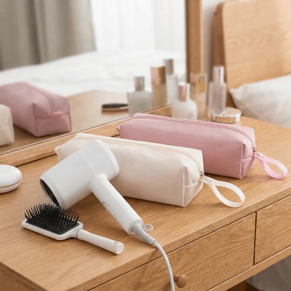 Solid Color Hair Dryer Storage Bag Dust-proof Large Capacity Curling Iron Carrying Case Waterproof with Handle Zipper