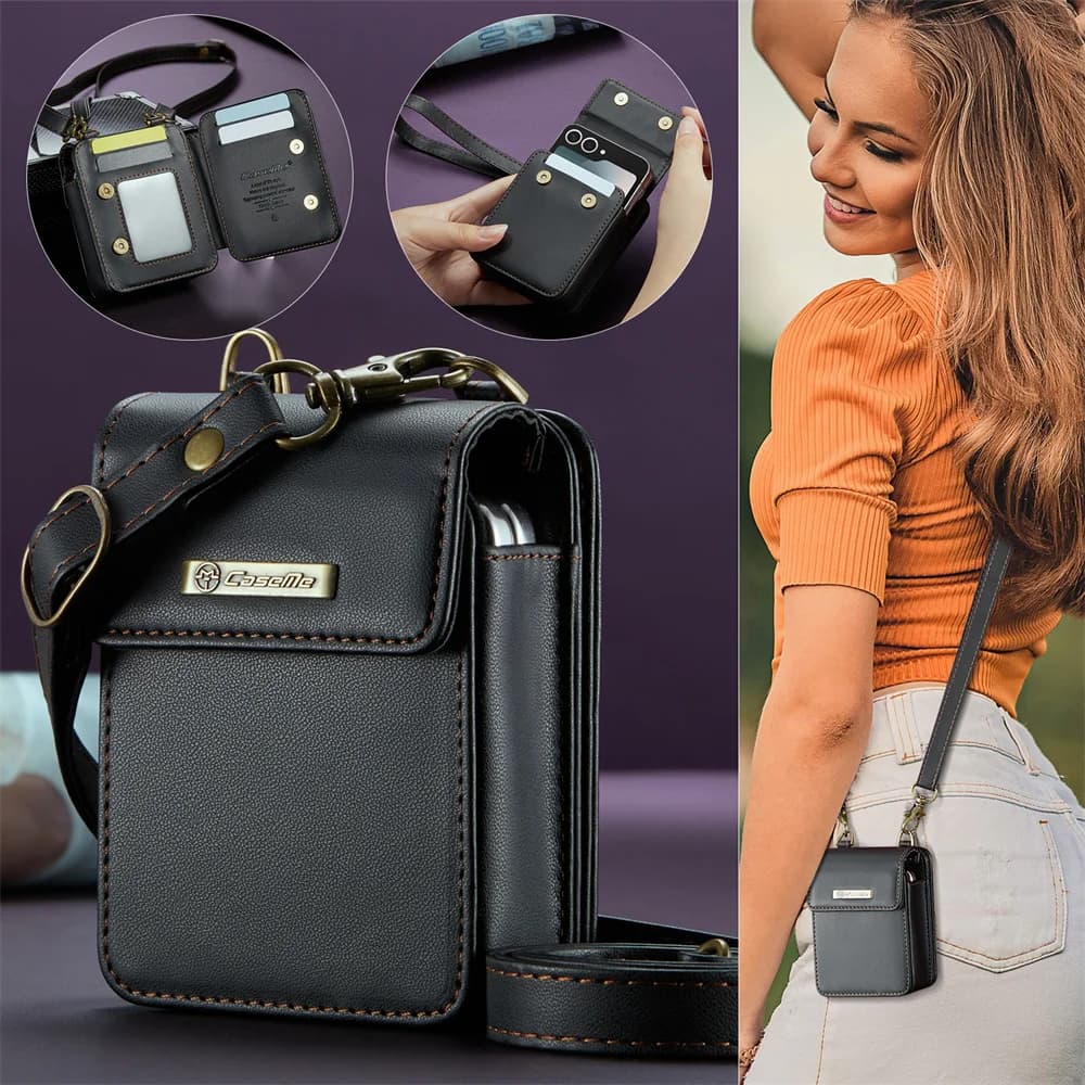 Laether wallet case for Samsung Galaxy Z Flip 7 FE 6 5 4 3 with RFID card holder Mini magnetic universal bag