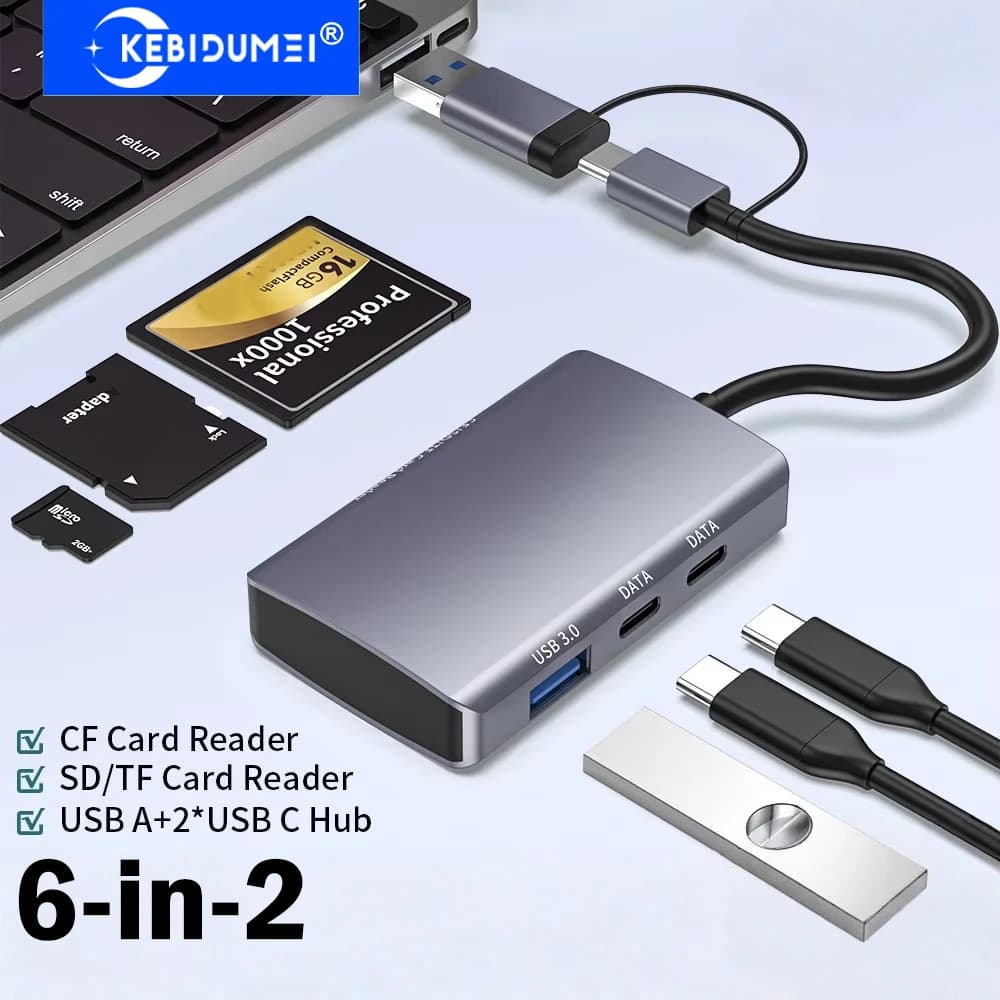 KEBIDUMEI Docking Station USB C 6-in-2 da TYPE-C a USB3.0/TYPE-C/Lettore di schede SD/TF/CF Splitter USB 3.0/2.0 Adattatore OTG HUB USB 3.0
