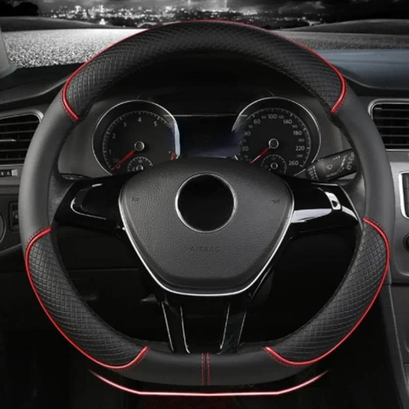 Coprivolante per auto con linea di cucitura interamente in pelle, antiscivolo tridimensionale, semplice e alla moda. Adatto per la decorazione dell'auto