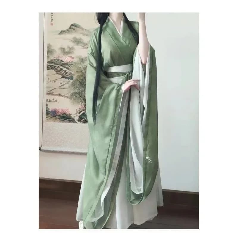 New Hanfu Costume Chinese Ancient White Fairy-like Dress, Warring States Period Loose Long Robe Photo Shooting Prop Cosplay