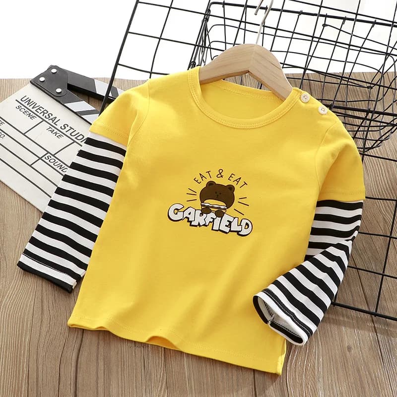T-shirt in cotone a maniche lunghe primavera autunno per bambini T-shirt base gialla carina e comoda per neonati e ragazze