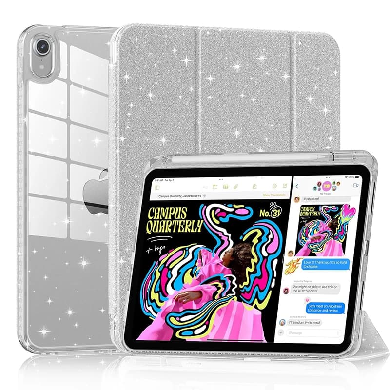 Custodia per iPad A19 12a Gen 2026 2025 A16 11a Gen con Porta Penna, Cover Scintillante e Brillante per iPad 10a Gen 10.9 pollici, Retro Rigido Trasparente