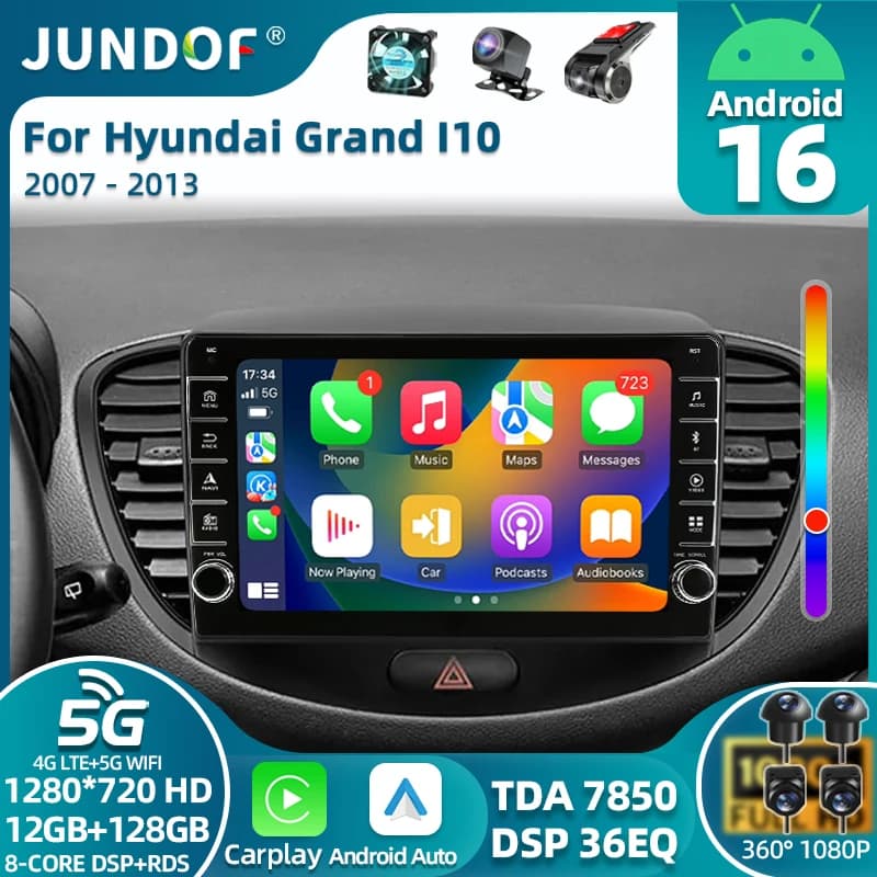 Android 16 Per Hyundai I10 2007-2013 Autoradio Multimediale di Navigazione Sistema Intelligente GPS Carplay Touch QLED Schermo Stereo