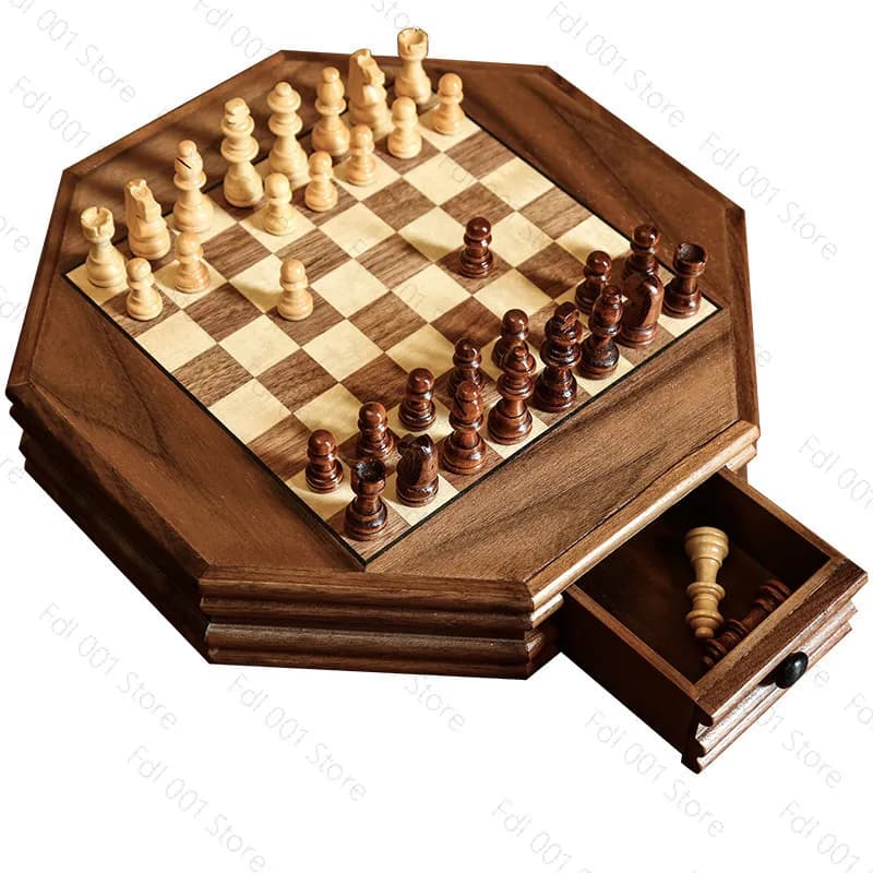 Premium Solid Wood Magnetic Chess Set With Walnut Drawers For Kids Students