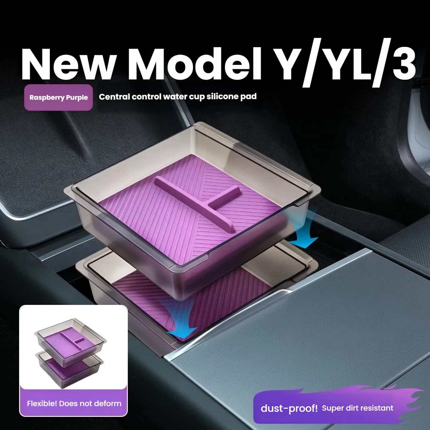 For Refreshed Model Y/Model YL Center Console Armrest Storage Box 5Pcs Raspberry purple Storage Box car accessories