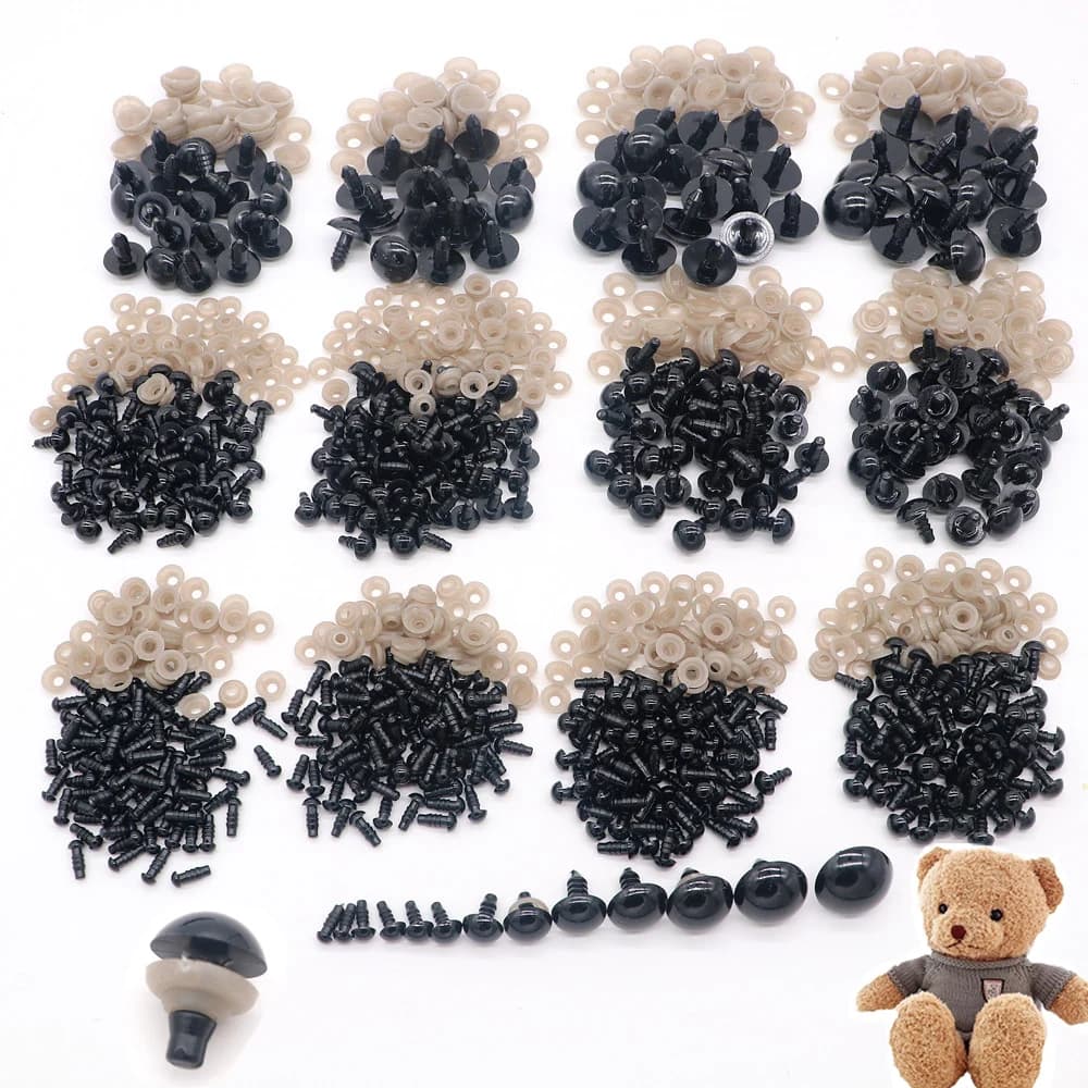 50/100PCS 5-24mm Occhi di sicurezza in plastica per Amigurumi Occhi di animali di peluche con rondelle per bambola giocattolo fai da te Orsetto di peluche che fa forniture
