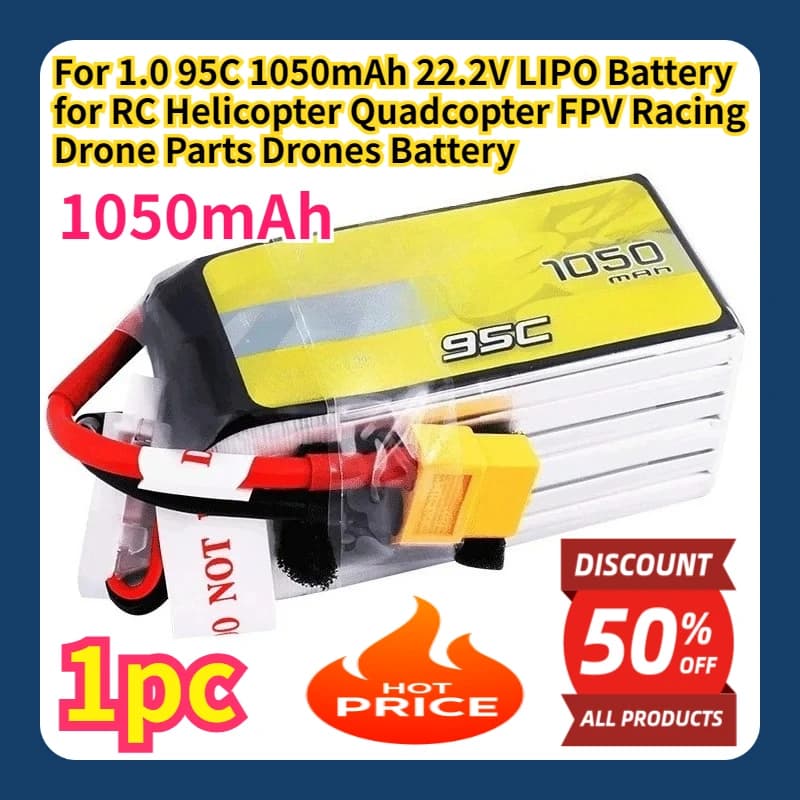 For 1.0 95C 1050mAh 22.2V LIPO Battery for RC Helicopter Quadcopter FPV Racing Drone Parts Drones Battery