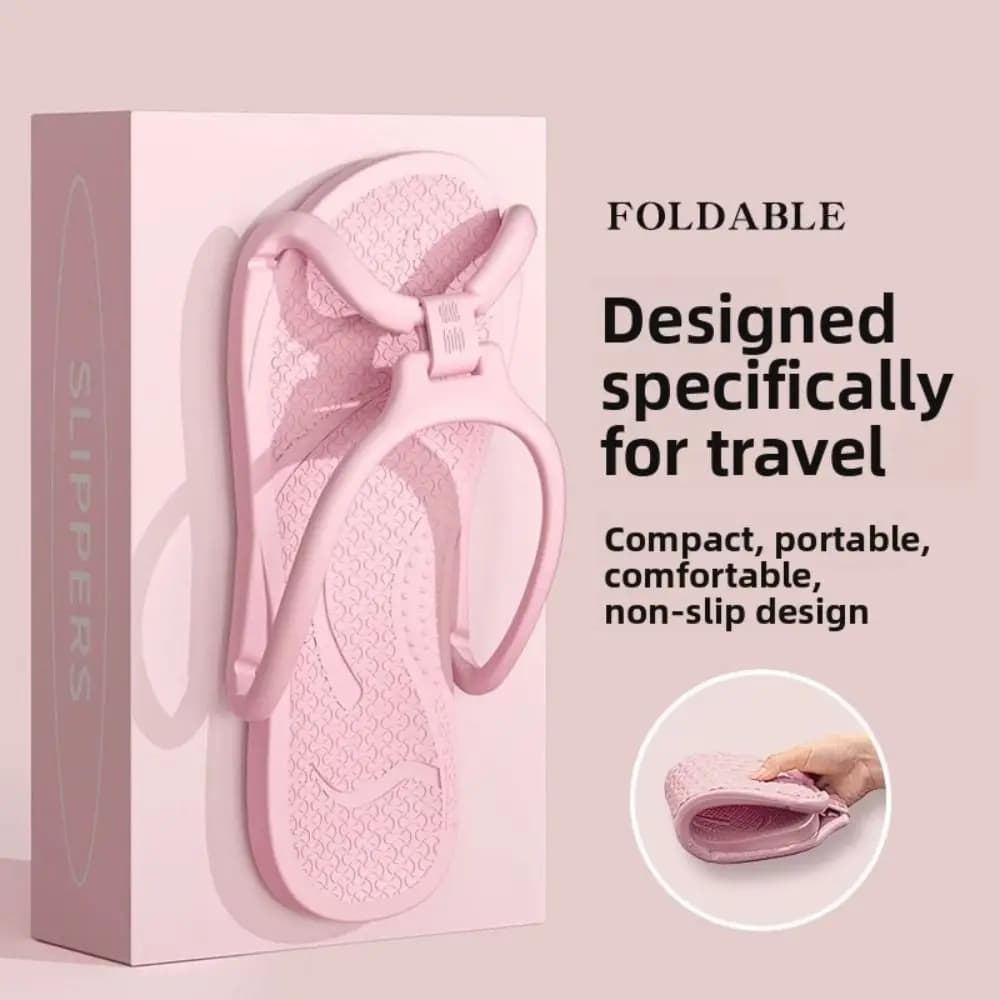 Non-slip Foldable Travel Slippers Soft Comfortable EVA Hotel Flip Flops Flat Heels Lightweight Bathroom Slippers Men and Women