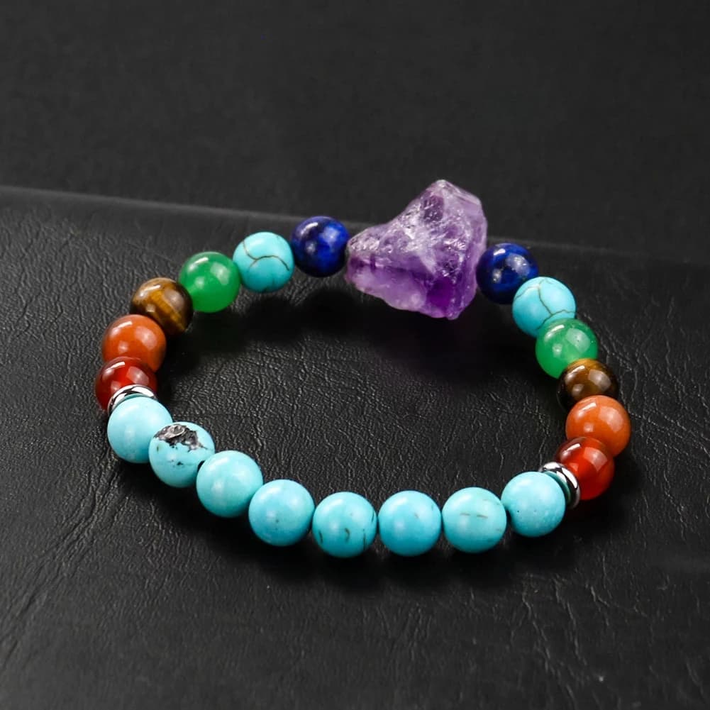 Perline rotonde colorate 7 Chakra Irregolare Cristallo viola naturale Bracciale in pietra di quarzo Amuleto per braccialetto Orgone Yoga Meditazione