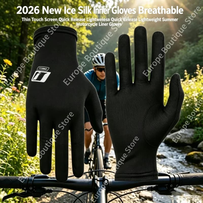 2026 NEW Unisex Summer Ice Silk Motorcycle Inner Gloves Breathable Thin Touch Screen Quick Release Lightweight Liner Gloves