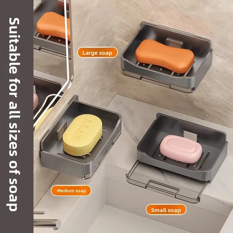 Wall mounted soap drain box no punching household bathroom soap holder simple with hook, no water accumulation soap box