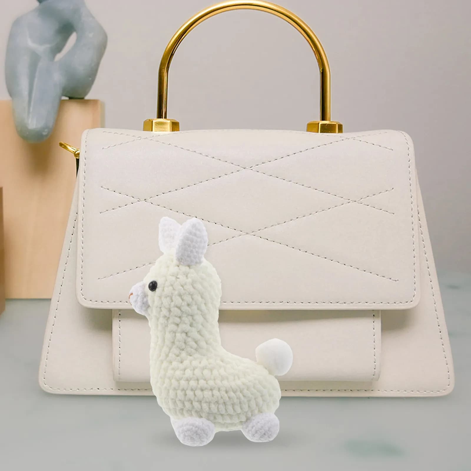 Knitted Alpaca Crochet Pendant - Handmade Mini Hanging Ornament for Keys Backpack Purse Car Desk Decor Stable Craftsmanship