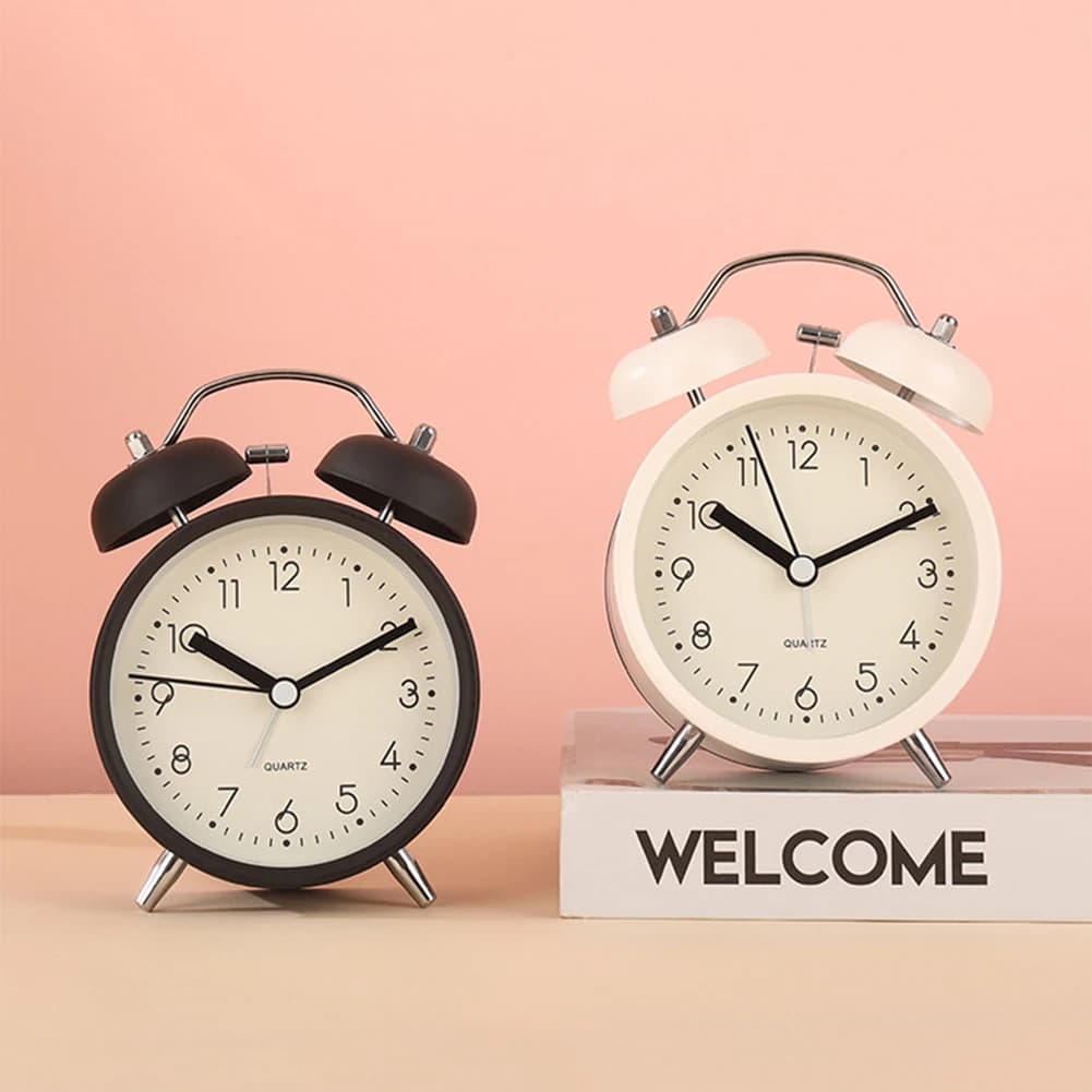3.8 Inch Mini Twin-Bell Table Clock With Soft Night Light For Students New Metal Alarm Clock Wake-Up Bell Sound For Room Office