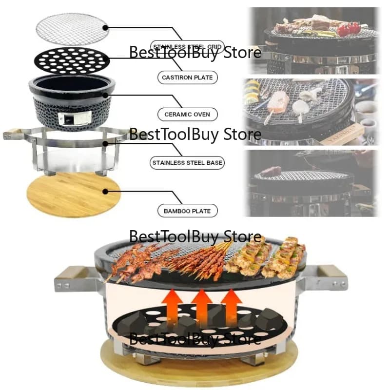 hit productAuplex Ceramic Hibachi Charcoal Grill with Grid Lifter BBQ Yakitori Grill for Outdoor Backyard