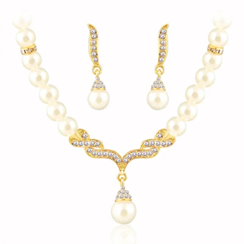 Elegante Set di Perle per Donne con Cristalli Trasparenti, Gioielli di Moda come Regalo per Feste
