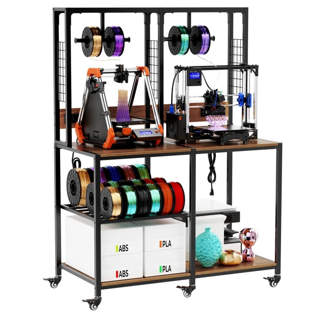 Supporto Doppio per Stampante 3D: Contenitore Filamenti, Supporto a T, Ruote Bloccabili (Resistente, Casa/Officina)